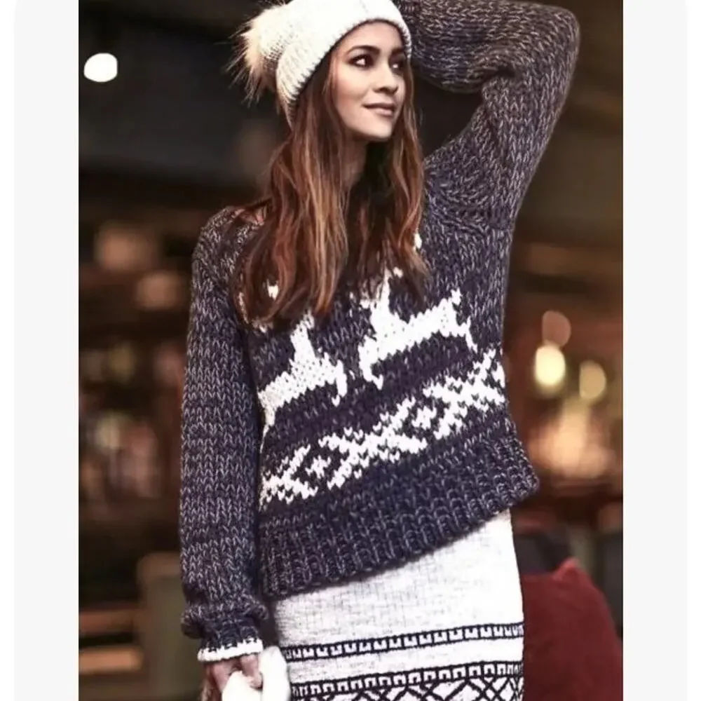 Free People Reindeer Knit Wool Blend Sweater Size XS